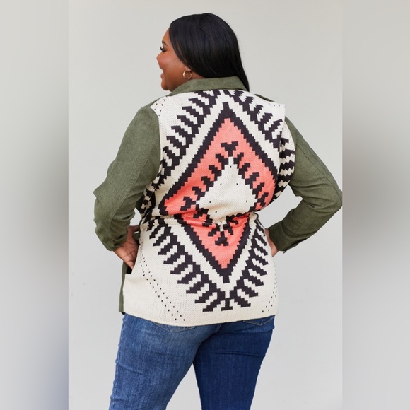 Geometric Drawstring Waist Shacket with Pockets - Picture 1 of 9